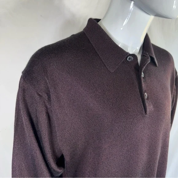 Pronto Uomo Men’s Burgundy Long Sleeve Knit Polo Sweater Shirt - Picture 2 of 5